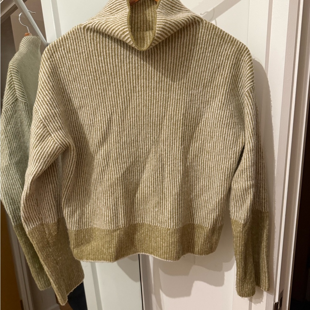 Calvin Klein Jeans Beige and Olive Striped Turtleneck Sweater